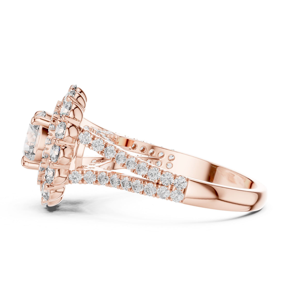 Round Diamond Floral Halo Ring with Lab-Grown Diamonds, 10K Gold, Rose Gold
