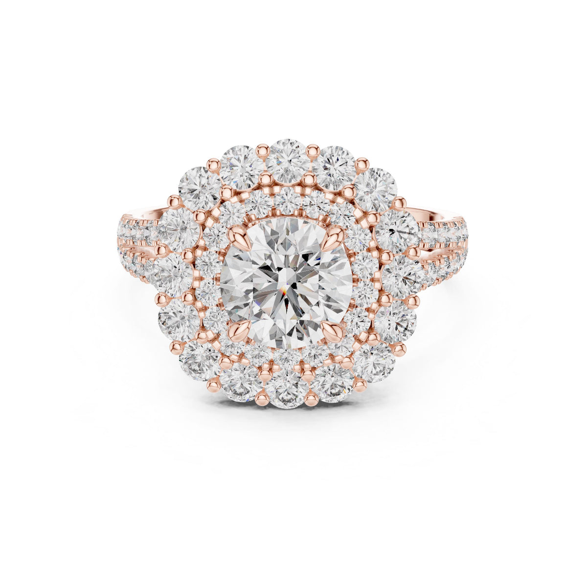 Round Diamond Floral Halo Ring with Lab-Grown Diamonds, Vermil – 925 Silver with 18K Gold Plating, Rose Gold