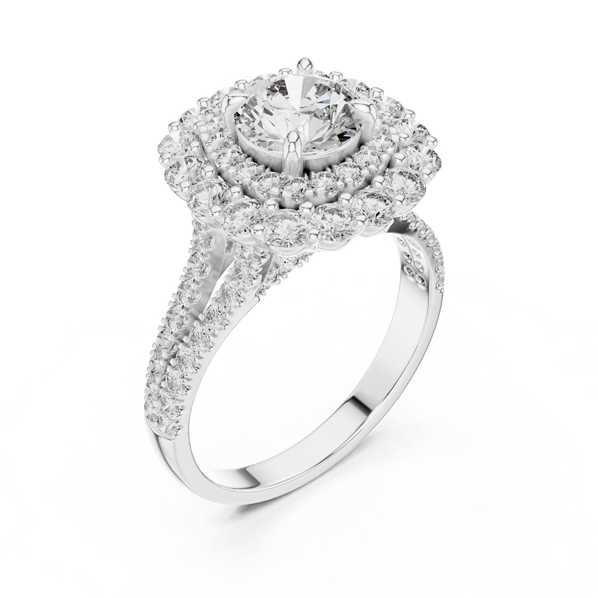 Round Diamond Floral Halo Ring with Lab-Grown Diamonds, 14K Gold, White Gold