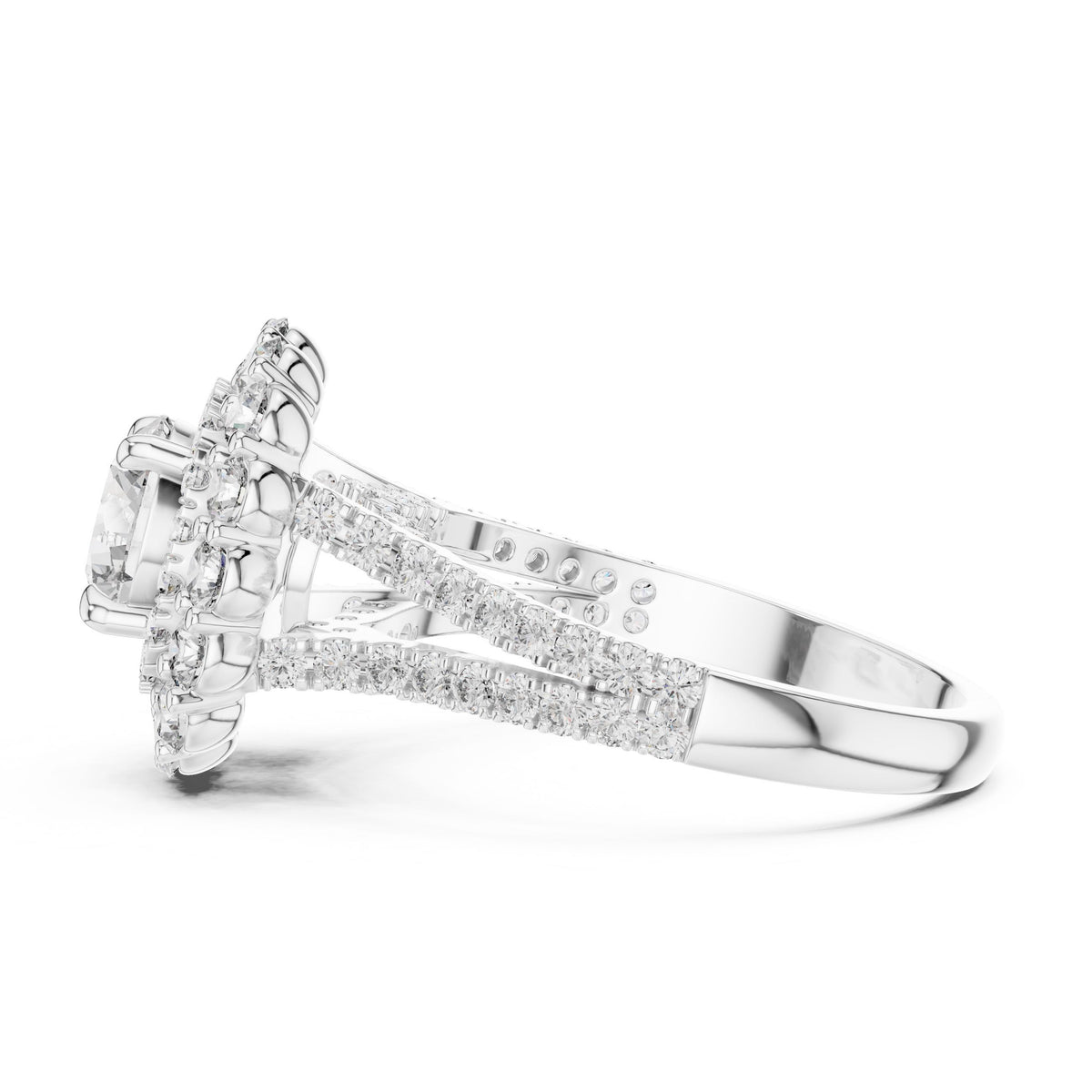 Round Diamond Floral Halo Ring with Lab-Grown Diamonds, 10K Gold, White Gold