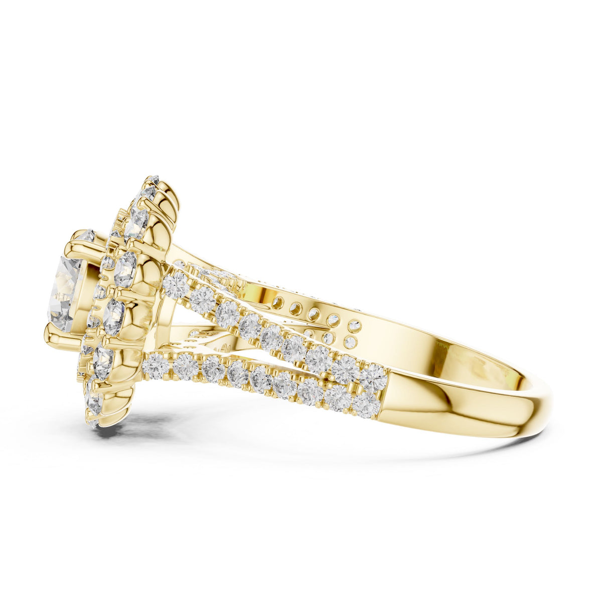 Round Diamond Floral Halo Ring with Lab-Grown Diamonds, 10K Gold, Yellow Gold