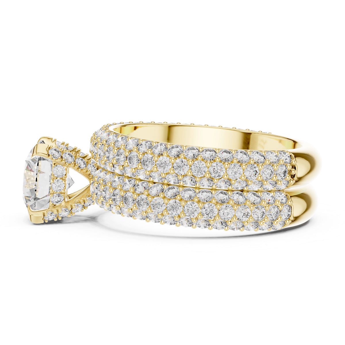 Triple-Row Round Diamond Ring with Lab-Grown Diamonds, 10K Gold, Yellow Gold