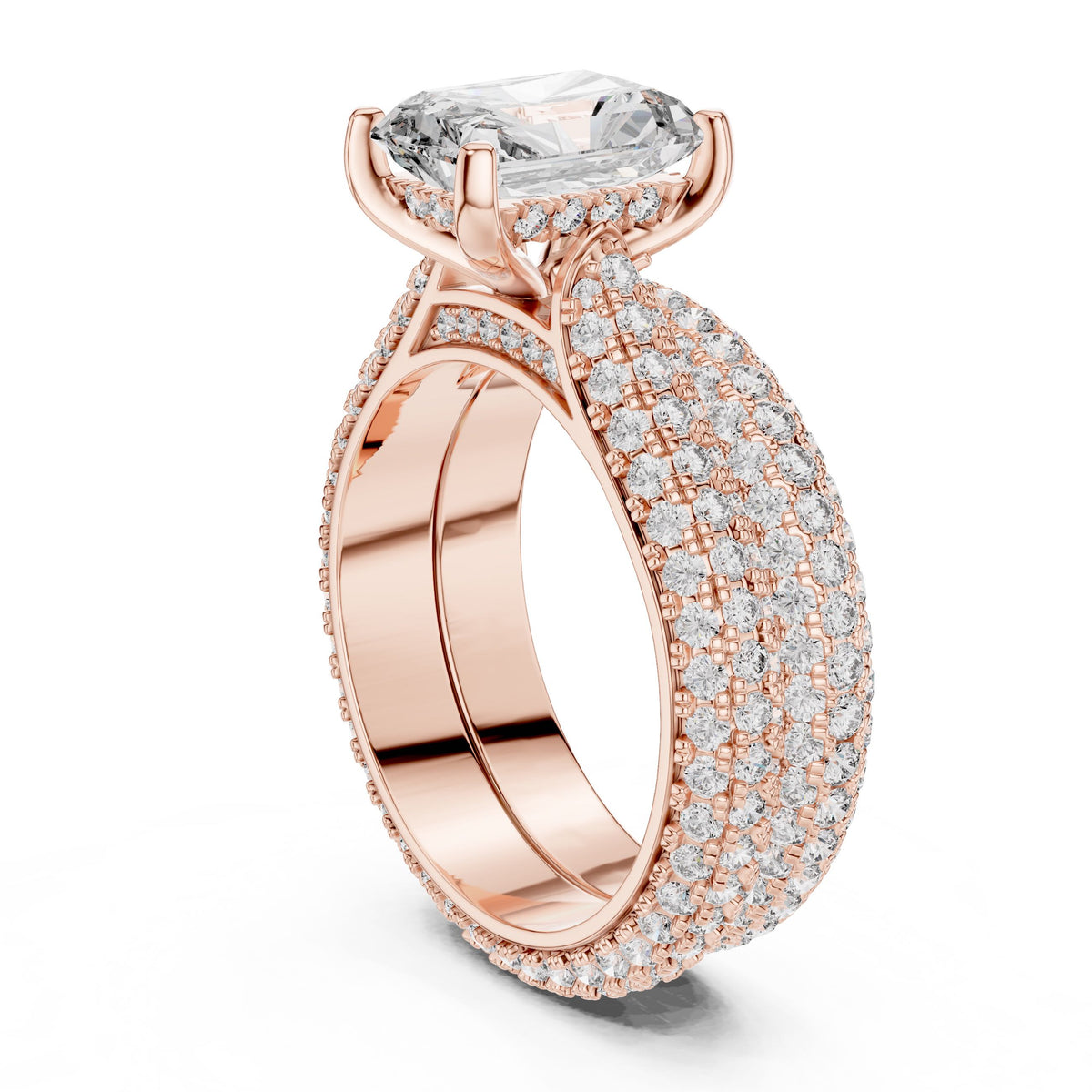 Radiant-Cut Triple-Row Diamond Ring with Lab-Grown Diamonds, 18K Gold, Rose Gold