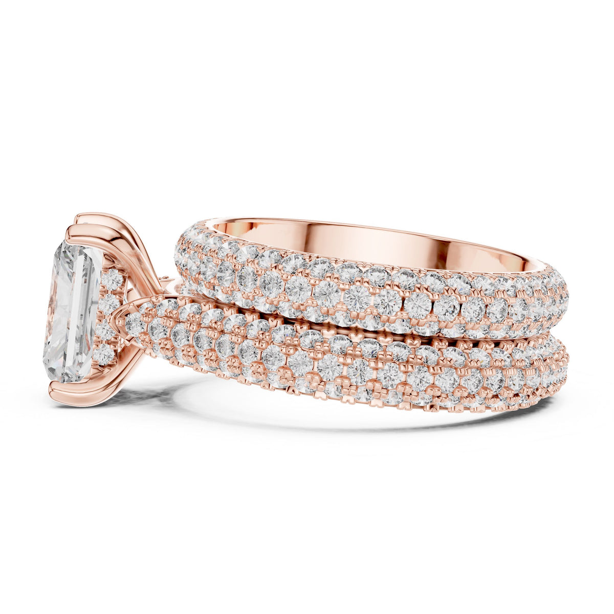 Radiant-Cut Triple-Row Diamond Ring with Lab-Grown Diamonds, 10K Gold, Rose Gold