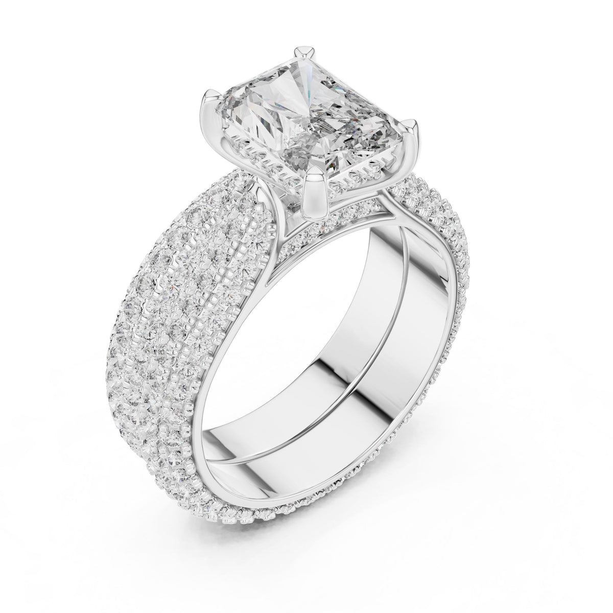 Radiant-Cut Triple-Row Diamond Ring with Lab-Grown Diamonds, 14K Gold, White Gold