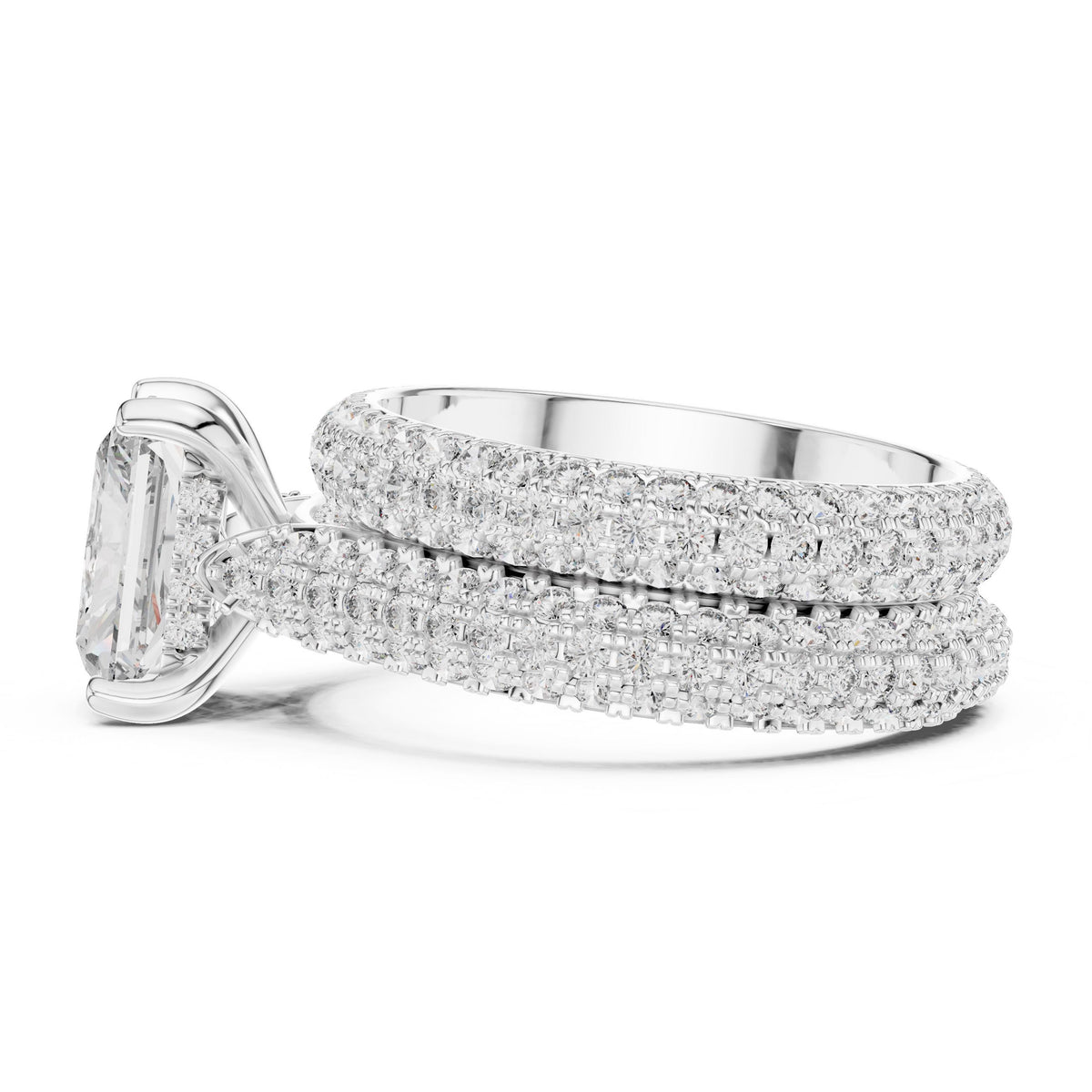 Radiant-Cut Triple-Row Diamond Ring with Lab-Grown Diamonds, 10K Gold, White Gold