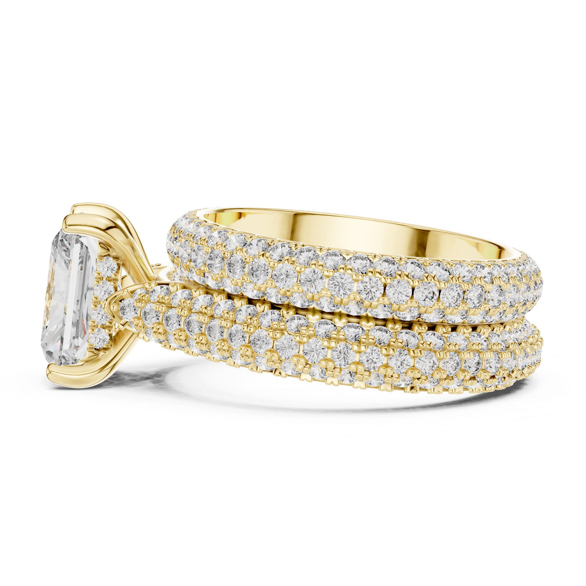 Radiant-Cut Triple-Row Diamond Ring with Lab-Grown Diamonds, 10K Gold, Yellow Gold