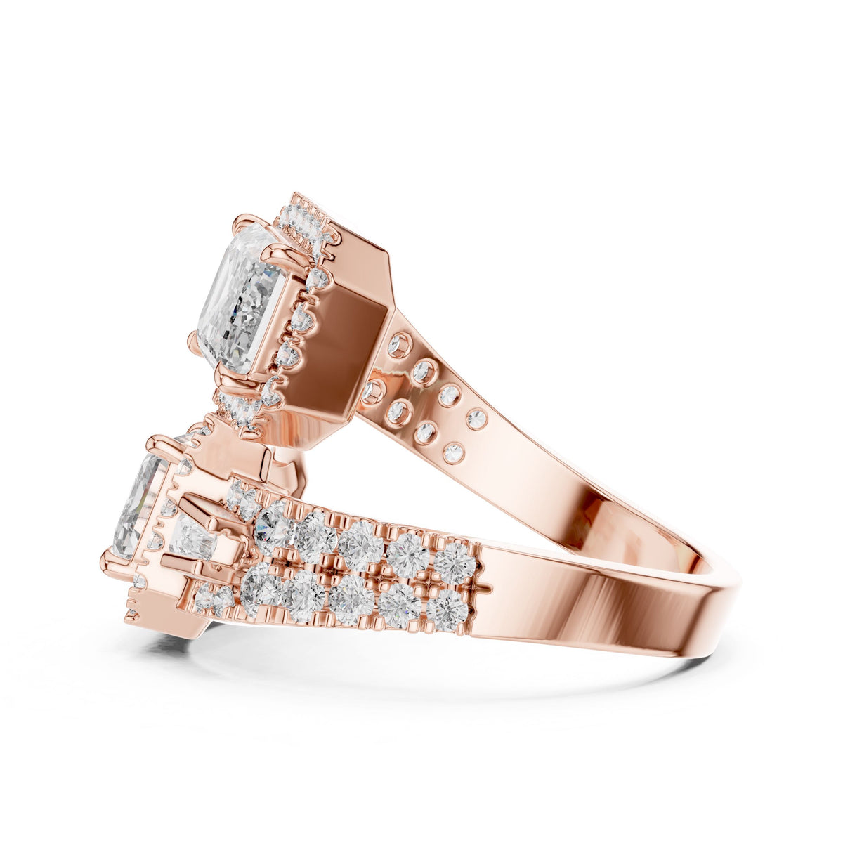 Emerald & Baguette Two-Stone Diamond Ring with Lab-Grown Diamonds, 10K Gold, Rose Gold