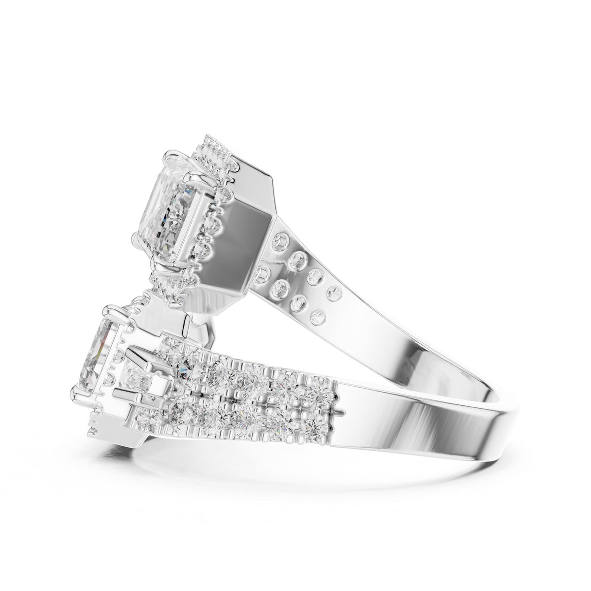 Emerald & Baguette Two-Stone Diamond Ring with Lab-Grown Diamonds, 10K Gold, White Gold