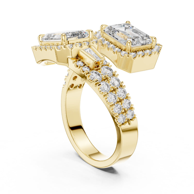 Emerald & Baguette Two-Stone Diamond Ring with Lab-Grown Diamonds