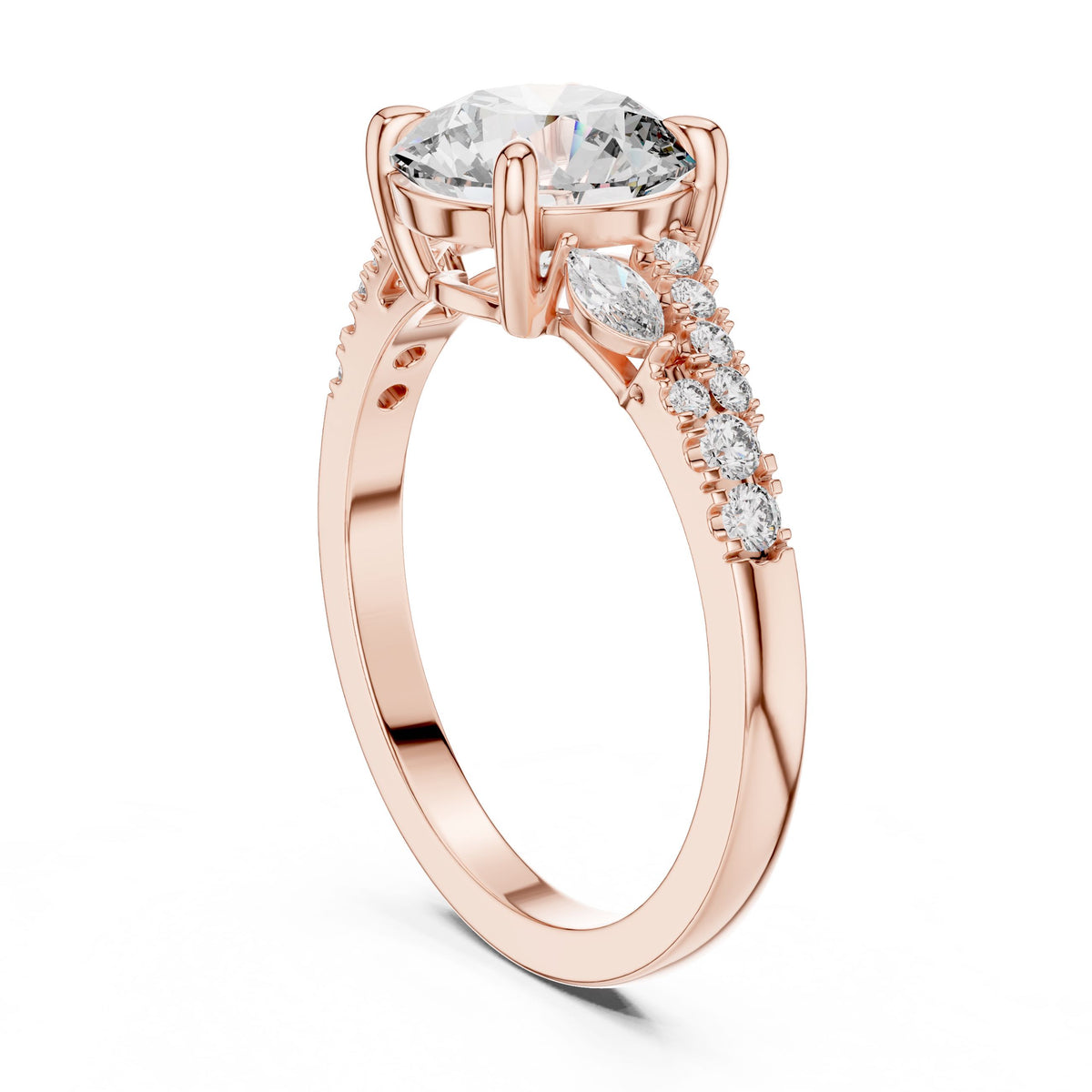 Round & Marquise Diamond Solitaire Ring with Lab-Grown Diamonds, 18K Gold, Rose Gold
