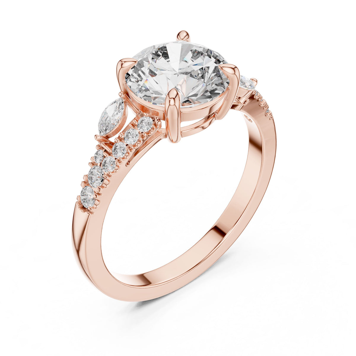 Round & Marquise Diamond Solitaire Ring with Lab-Grown Diamonds, 14K Gold, Rose Gold