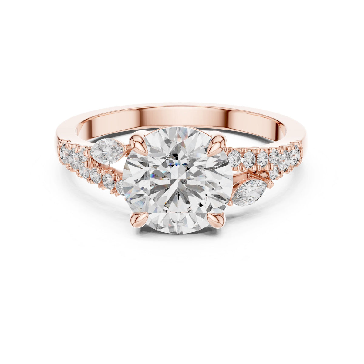 Round & Marquise Diamond Solitaire Ring with Lab-Grown Diamonds, Vermil – 925 Silver with 18K Gold Plating, Rose Gold