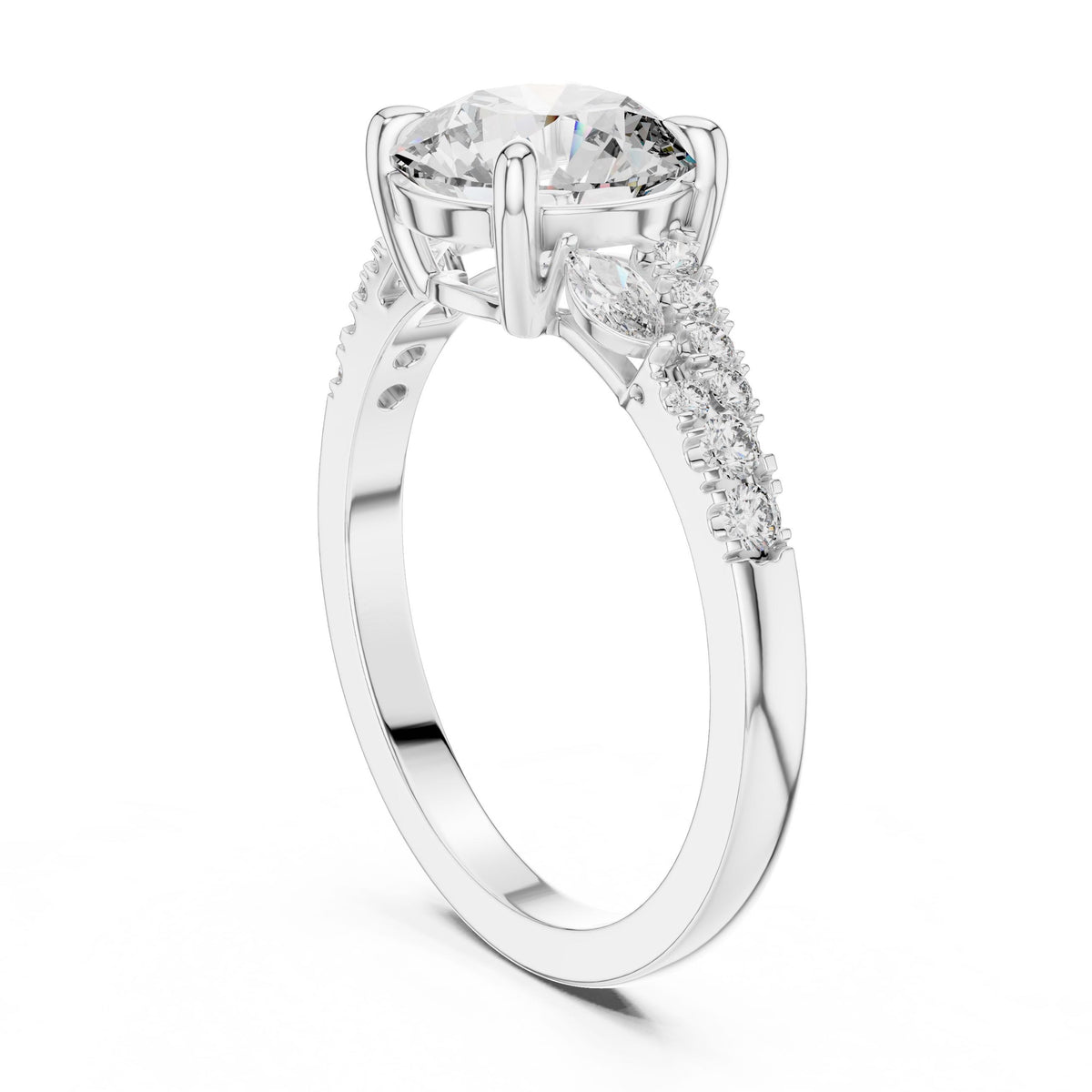 Round & Marquise Diamond Solitaire Ring with Lab-Grown Diamonds, 18K Gold, White Gold