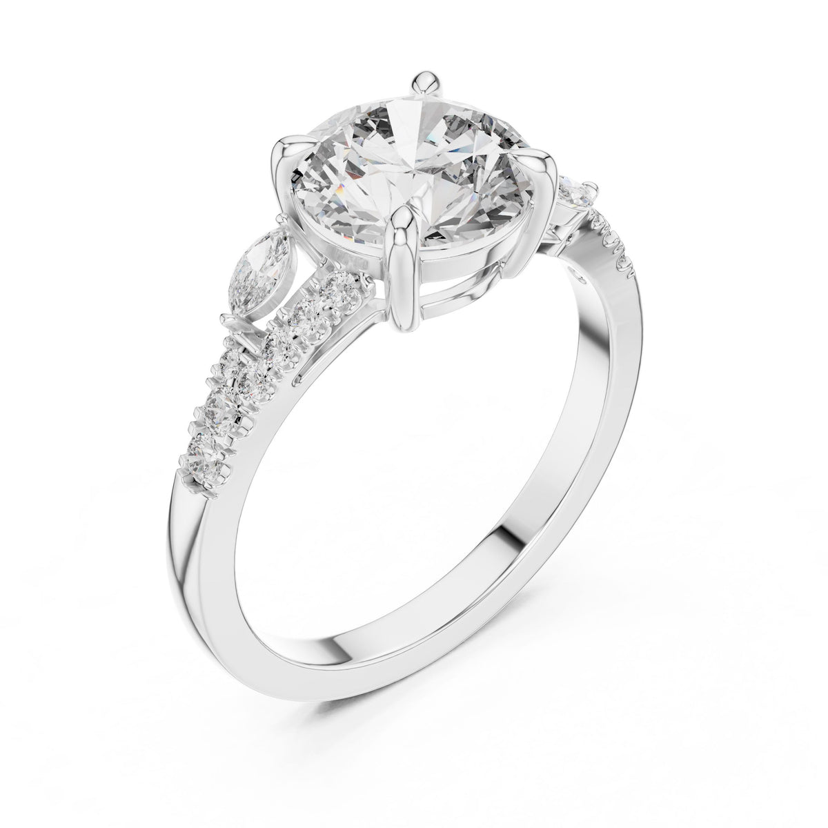 Round & Marquise Diamond Solitaire Ring with Lab-Grown Diamonds, 14K Gold, White Gold