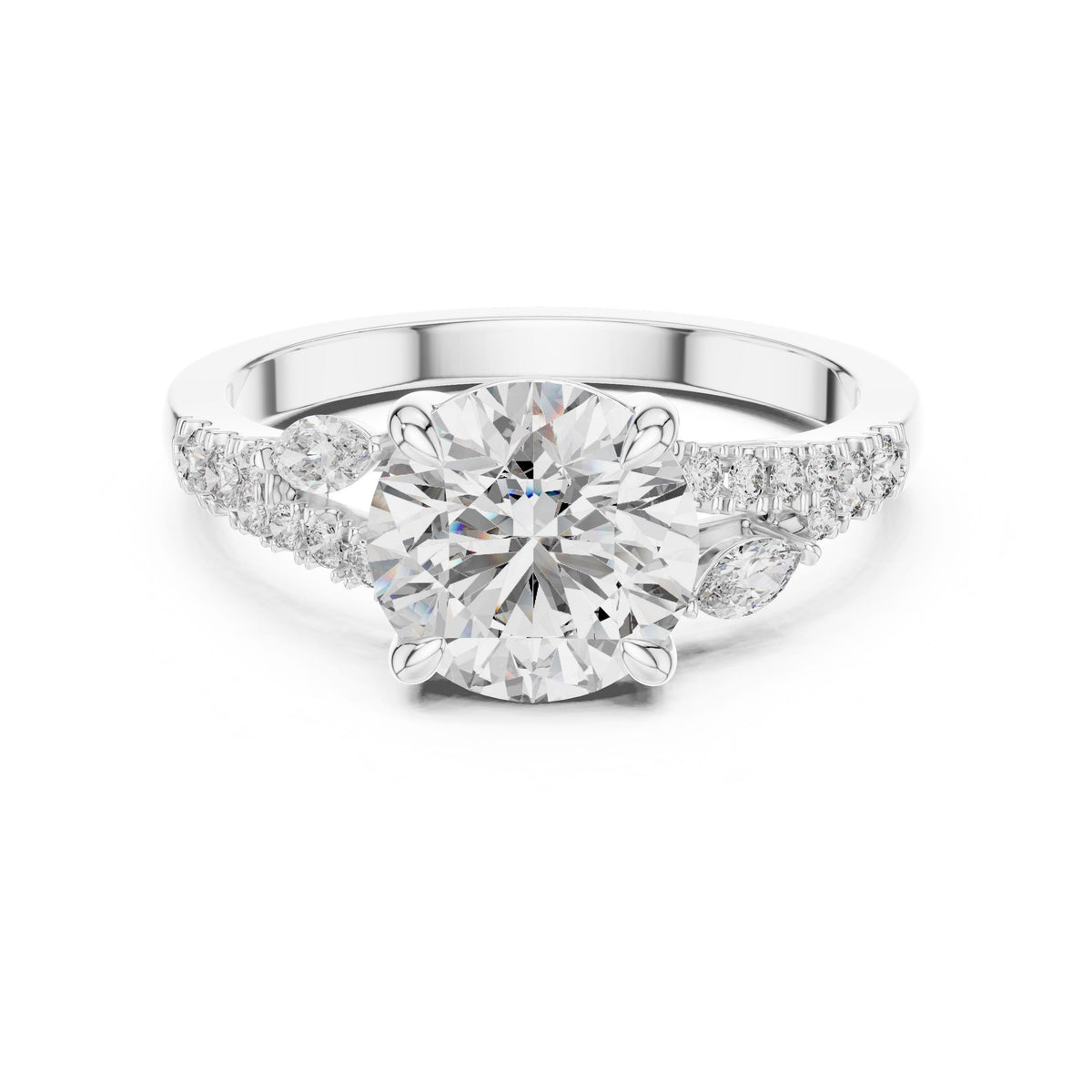 Round & Marquise Diamond Solitaire Ring with Lab-Grown Diamonds, Vermil – 925 Silver with 18K Gold Plating, White Gold