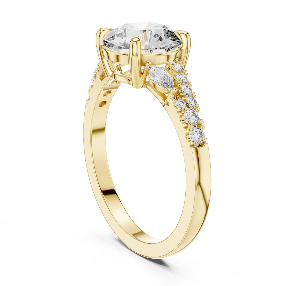 Round & Marquise Diamond Solitaire Ring with Lab-Grown Diamonds, 18K Gold, Yellow Gold