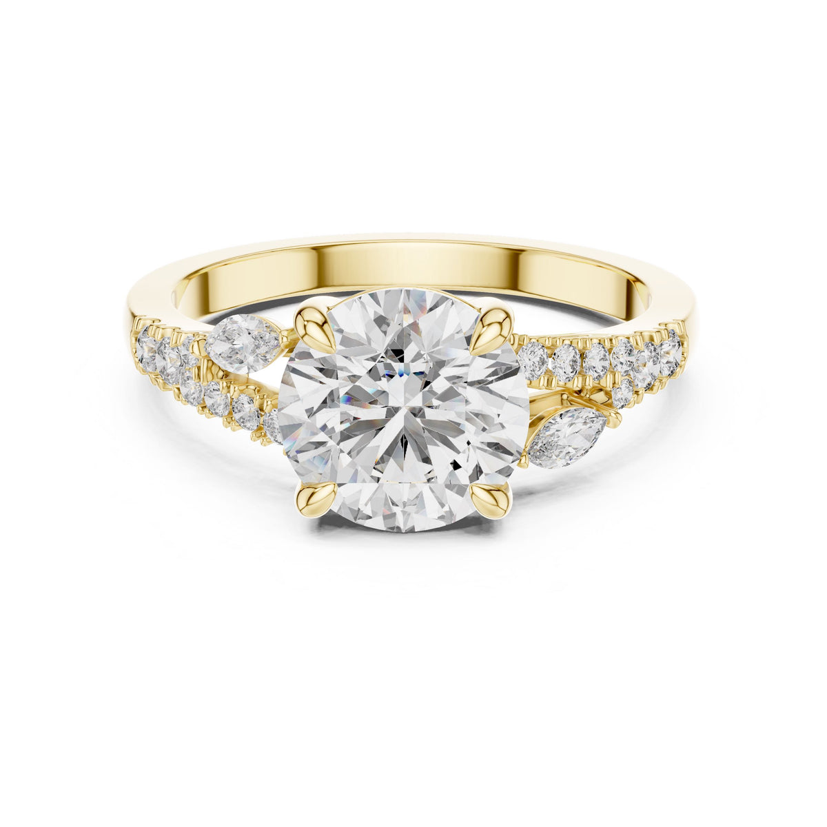 Round & Marquise Diamond Solitaire Ring with Lab-Grown Diamonds, Vermil – 925 Silver with 18K Gold Plating, Yellow Gold