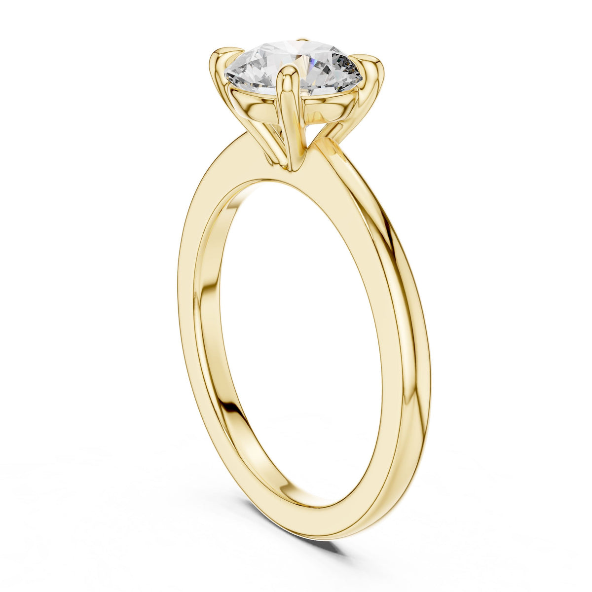 Classic Round Solitaire Diamond Ring with Lab-Grown Diamonds, 18K Gold, Yellow Gold