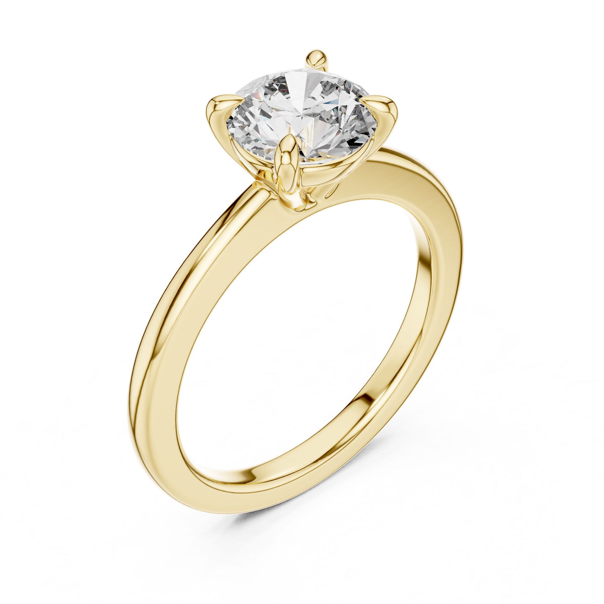 Classic Round Solitaire Diamond Ring with Lab-Grown Diamonds, 14K Gold, Yellow Gold