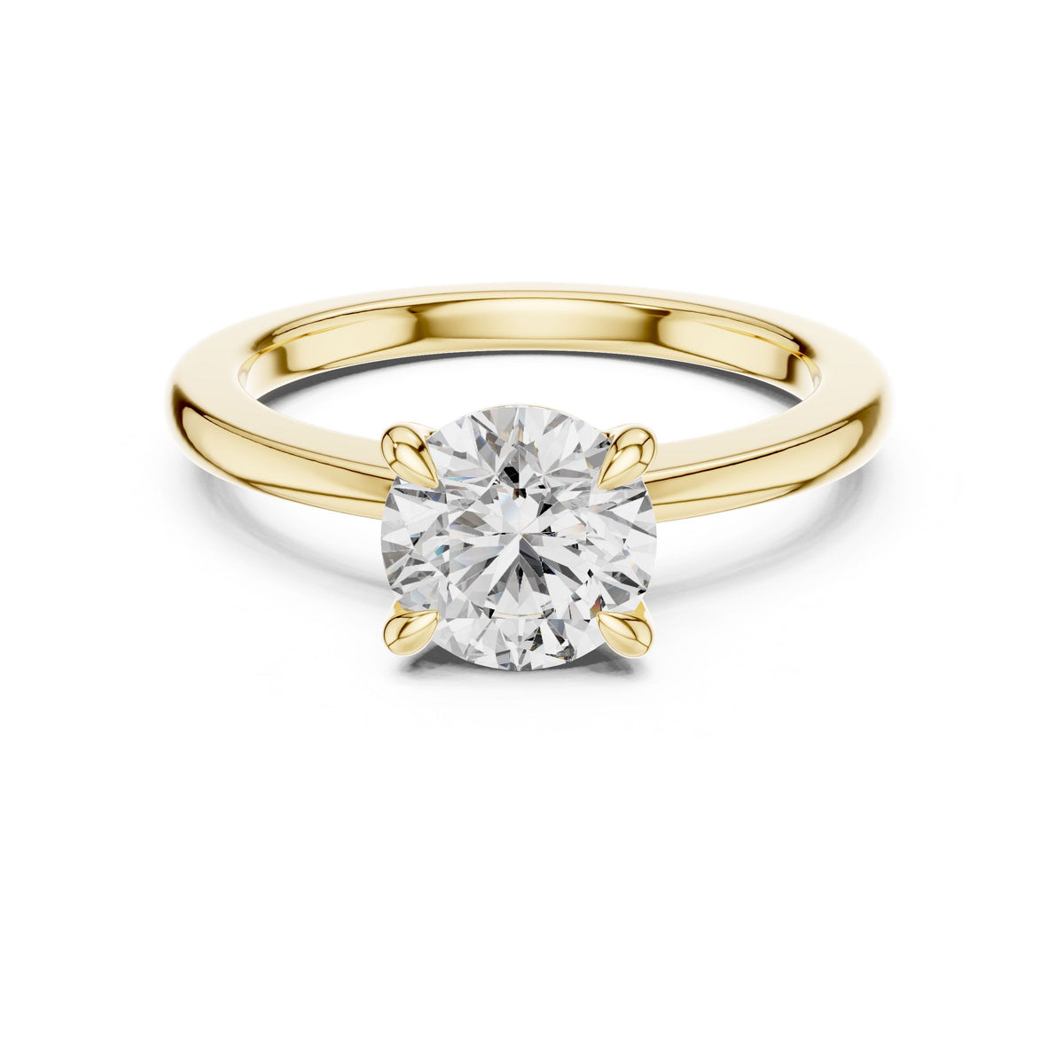 Classic Round Solitaire Diamond Ring with Lab-Grown Diamonds, Vermil – 925 Silver with 18K Gold Plating, Yellow Gold