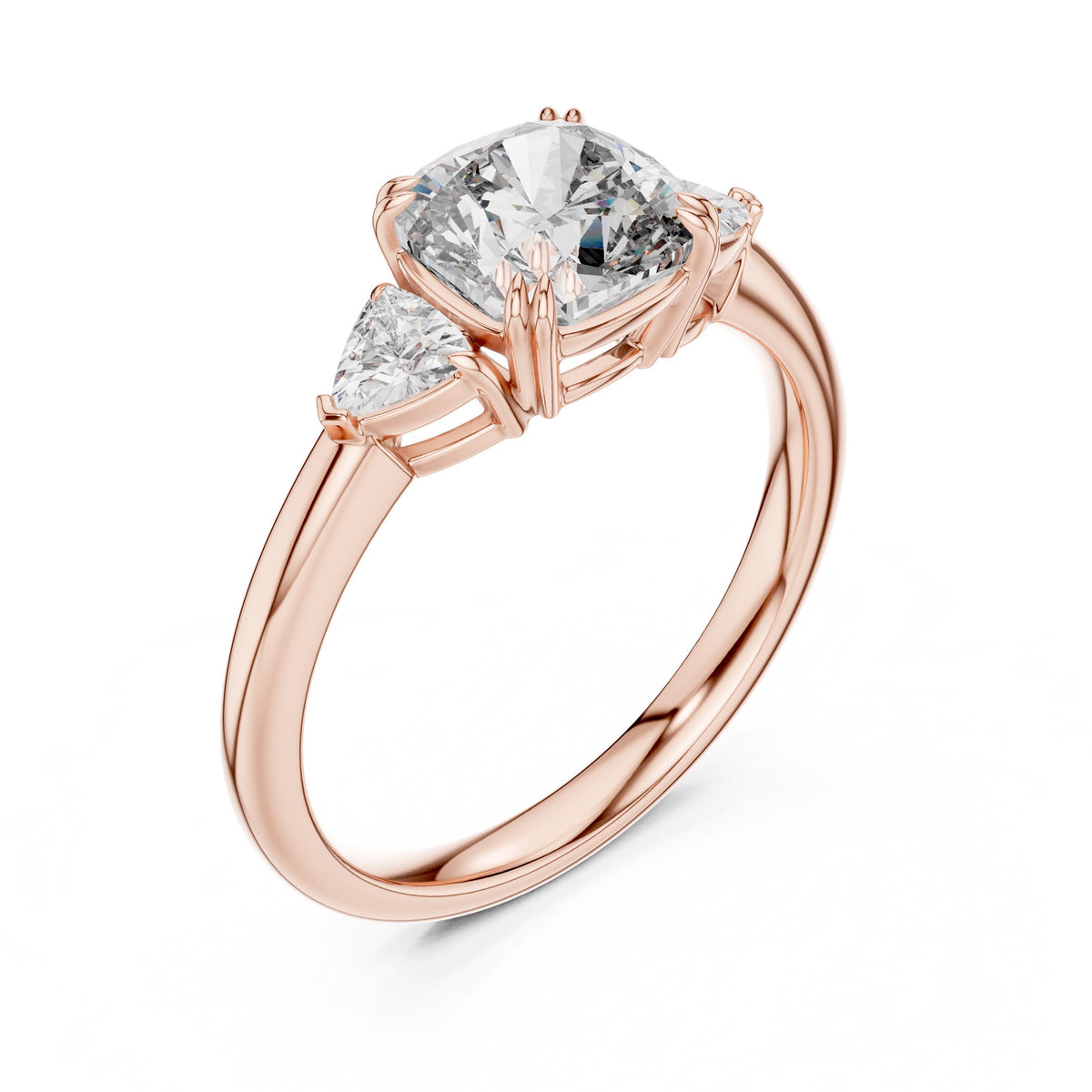 Trillion & Cushion Three-Stone Diamond Ring with Lab-Grown Diamonds, 14K Gold, Rose Gold