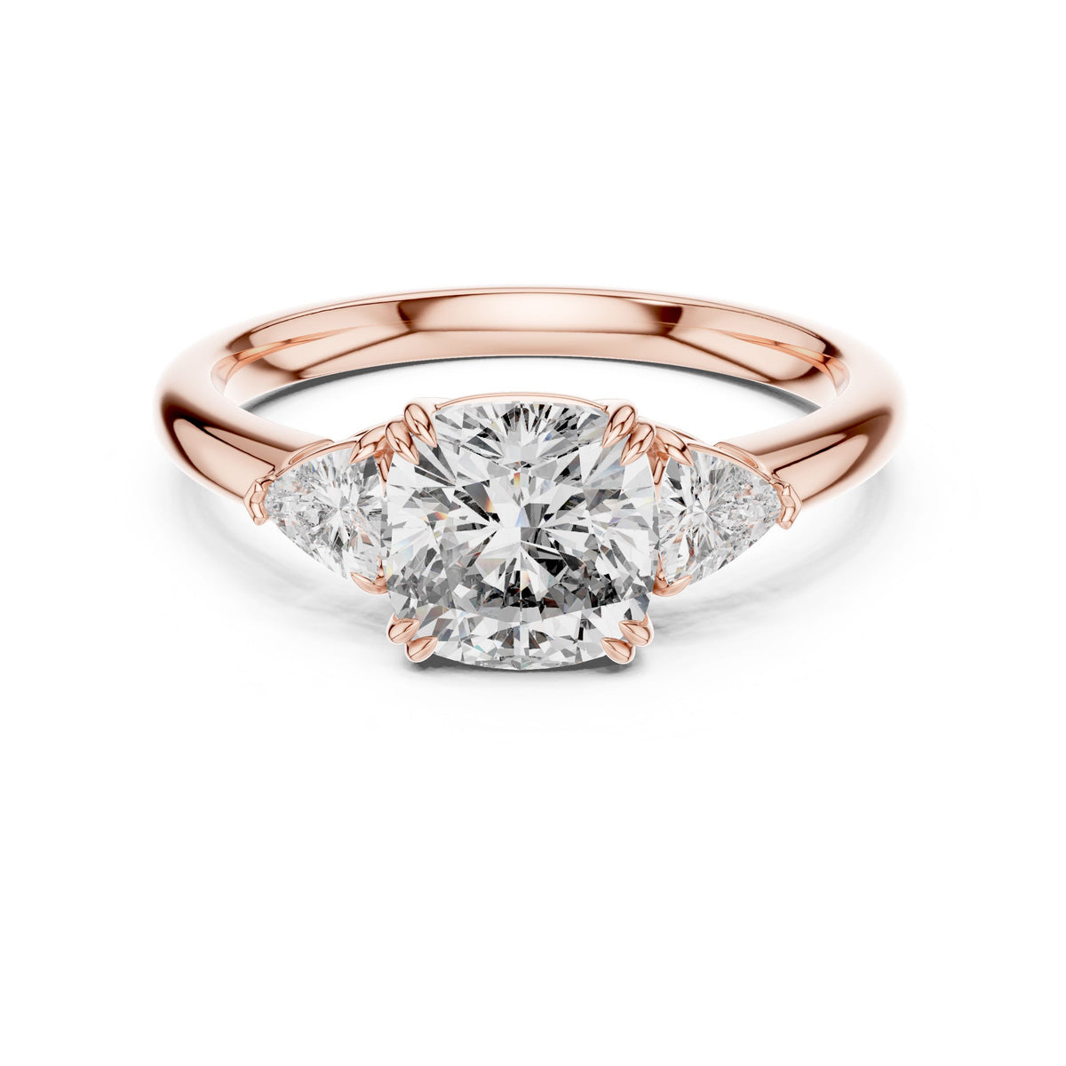 Trillion & Cushion Three-Stone Diamond Ring with Lab-Grown Diamonds, Vermil – 925 Silver with 18K Gold Plating, Rose Gold