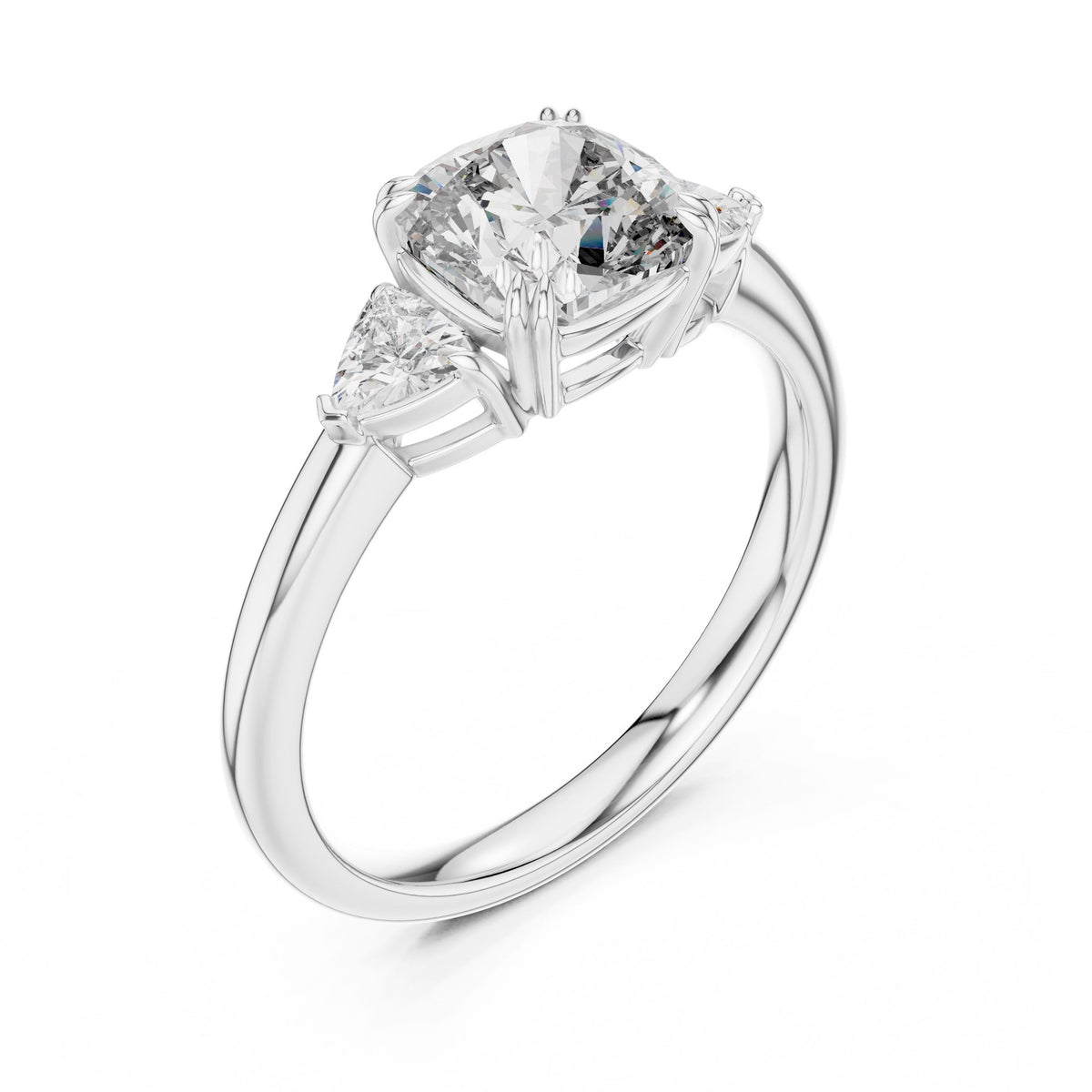 Trillion & Cushion Three-Stone Diamond Ring with Lab-Grown Diamonds, 14K Gold, White Gold