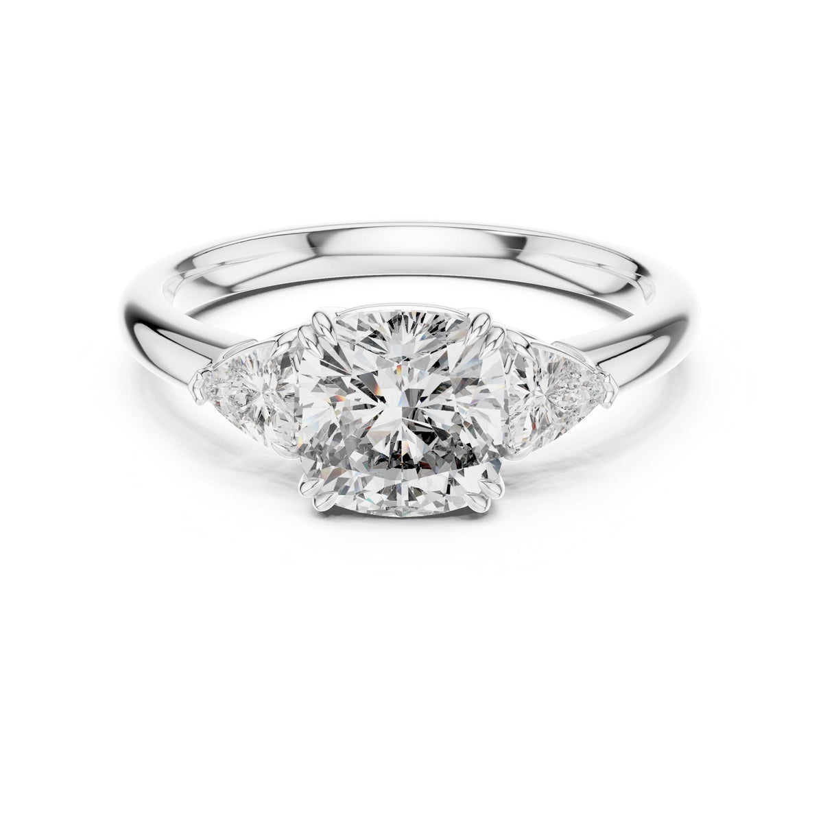 Trillion & Cushion Three-Stone Diamond Ring with Lab-Grown Diamonds, Vermil – 925 Silver with 18K Gold Plating, White Gold