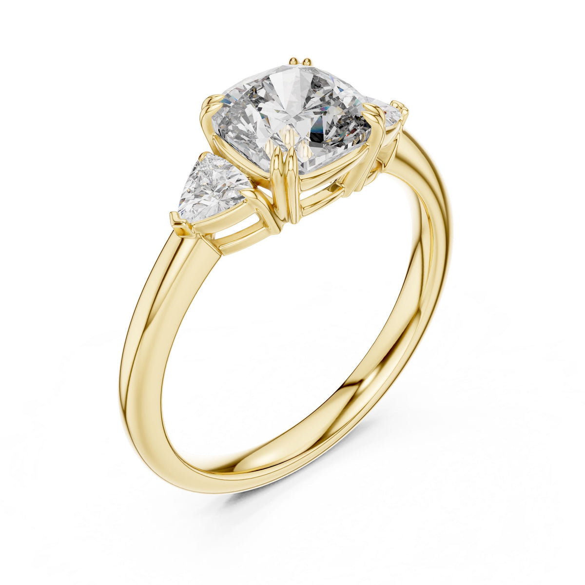 Trillion & Cushion Three-Stone Diamond Ring with Lab-Grown Diamonds, 14K Gold, Yellow Gold