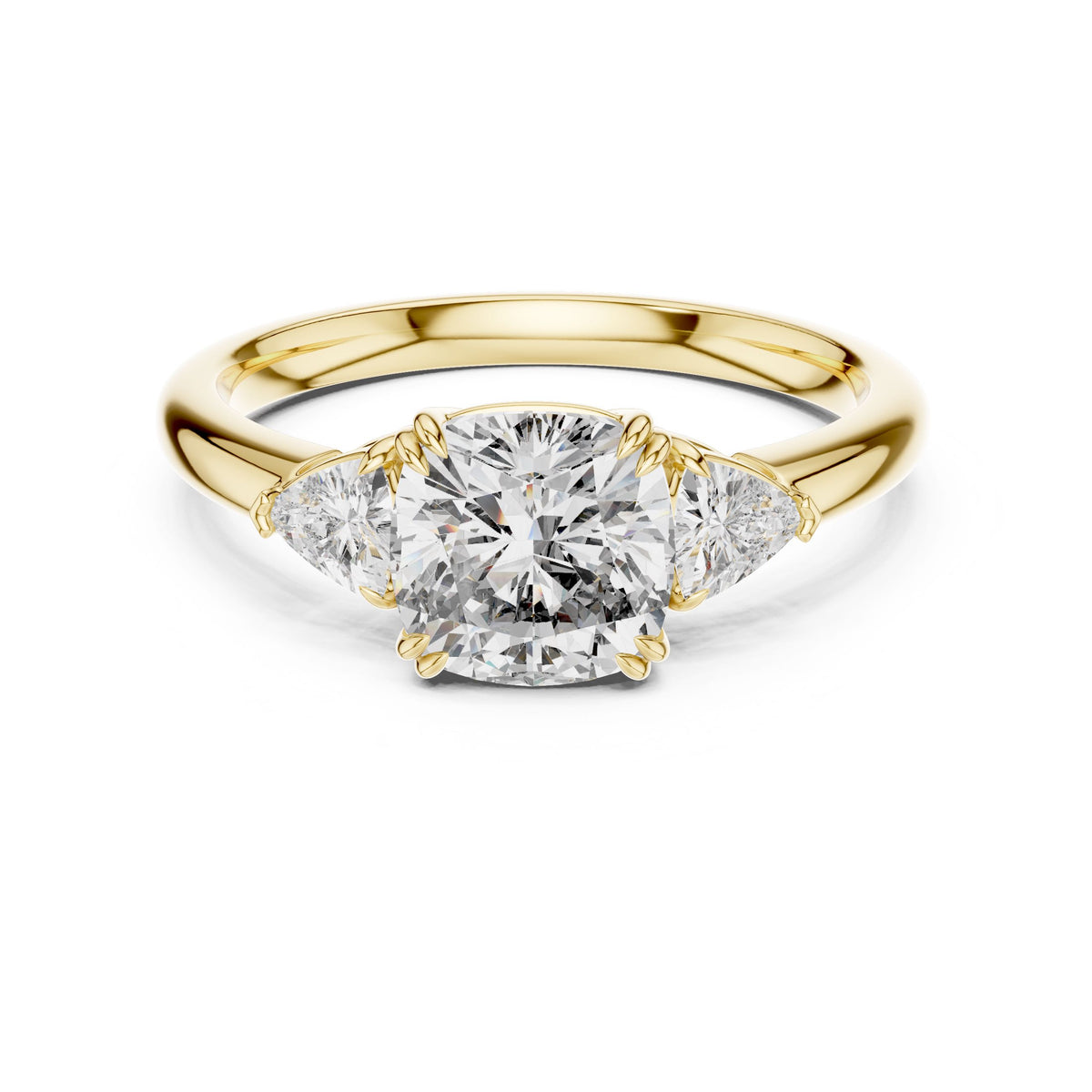 Trillion & Cushion Three-Stone Diamond Ring with Lab-Grown Diamonds, Vermil – 925 Silver with 18K Gold Plating, Yellow Gold