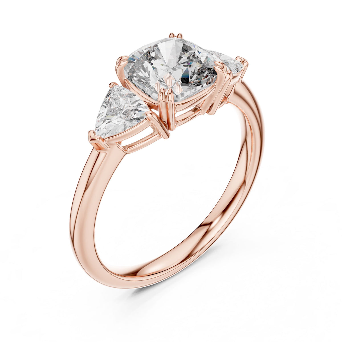 Trillion & Cushion Three-Stone Diamond Ring with Lab-Grown Diamonds, 14K Gold, Rose Gold