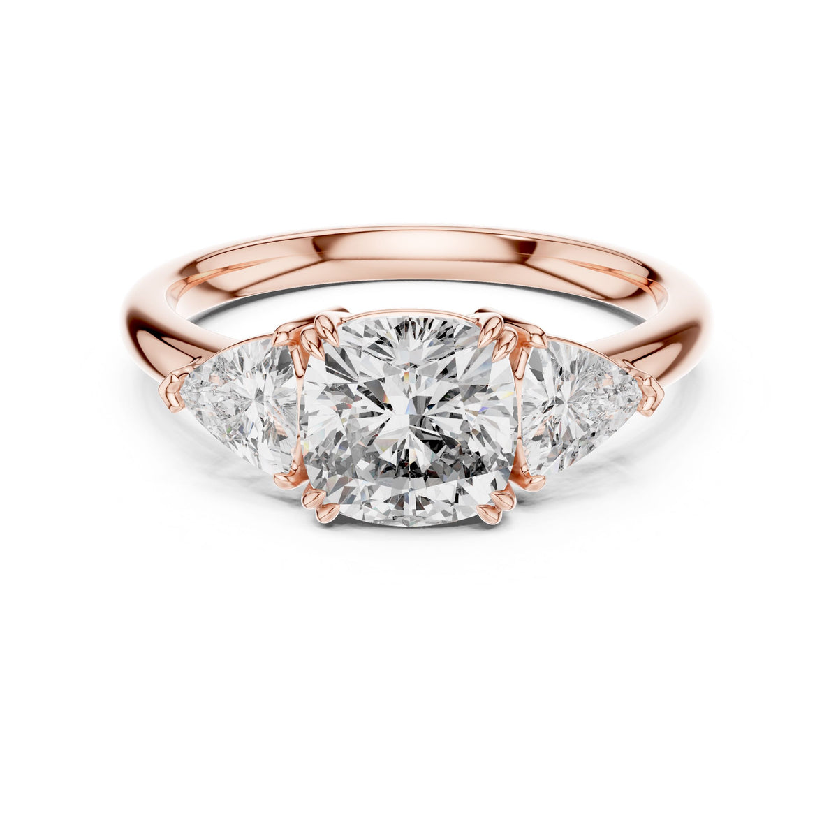 Trillion & Cushion Three-Stone Diamond Ring with Lab-Grown Diamonds, Vermil – 925 Silver with 18K Gold Plating, Rose Gold