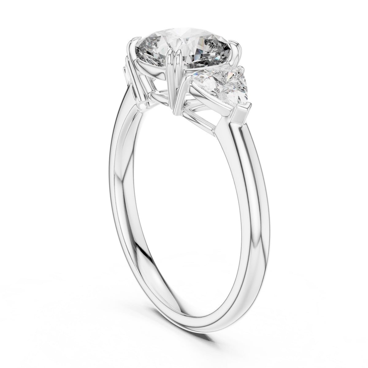 Trillion & Cushion Three-Stone Diamond Ring with Lab-Grown Diamonds, 18K Gold, White Gold