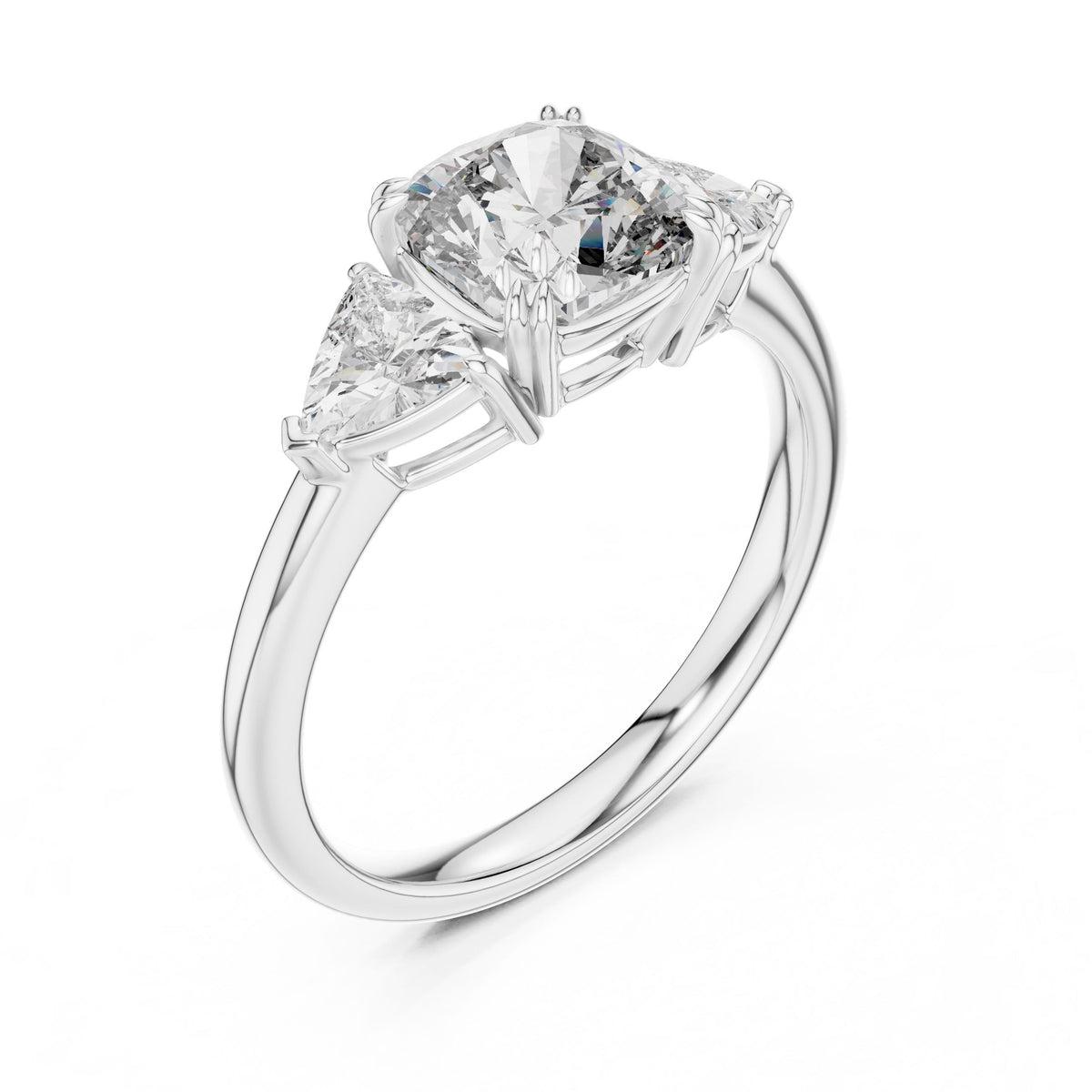 Trillion & Cushion Three-Stone Diamond Ring with Lab-Grown Diamonds, 14K Gold, White Gold