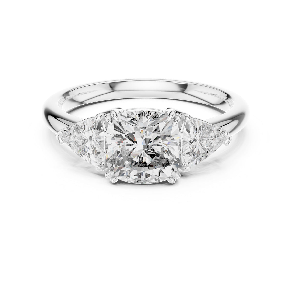 Trillion & Cushion Three-Stone Diamond Ring with Lab-Grown Diamonds, Vermil – 925 Silver with 18K Gold Plating, White Gold
