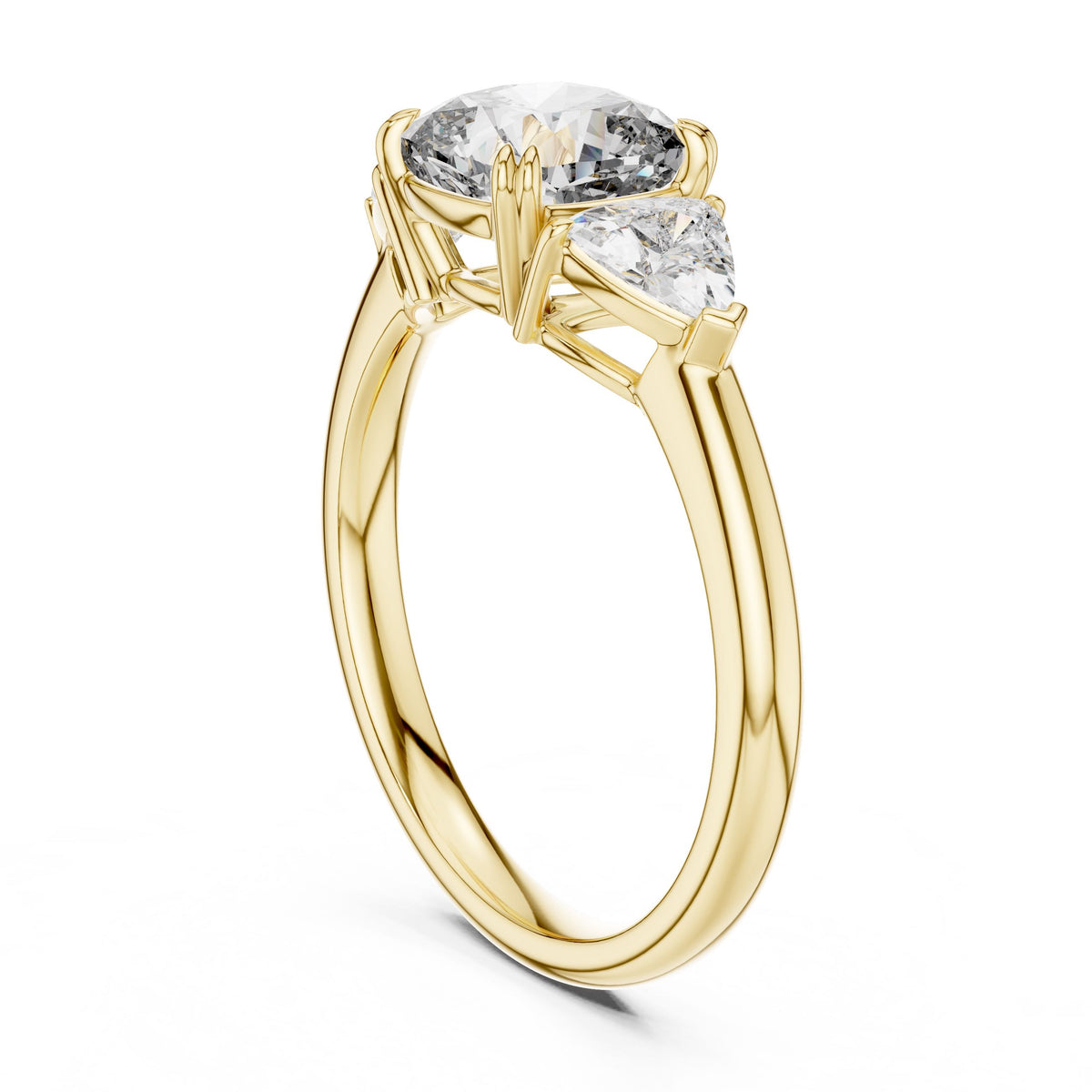 Trillion & Cushion Three-Stone Diamond Ring with Lab-Grown Diamonds, 18K Gold, Yellow Gold