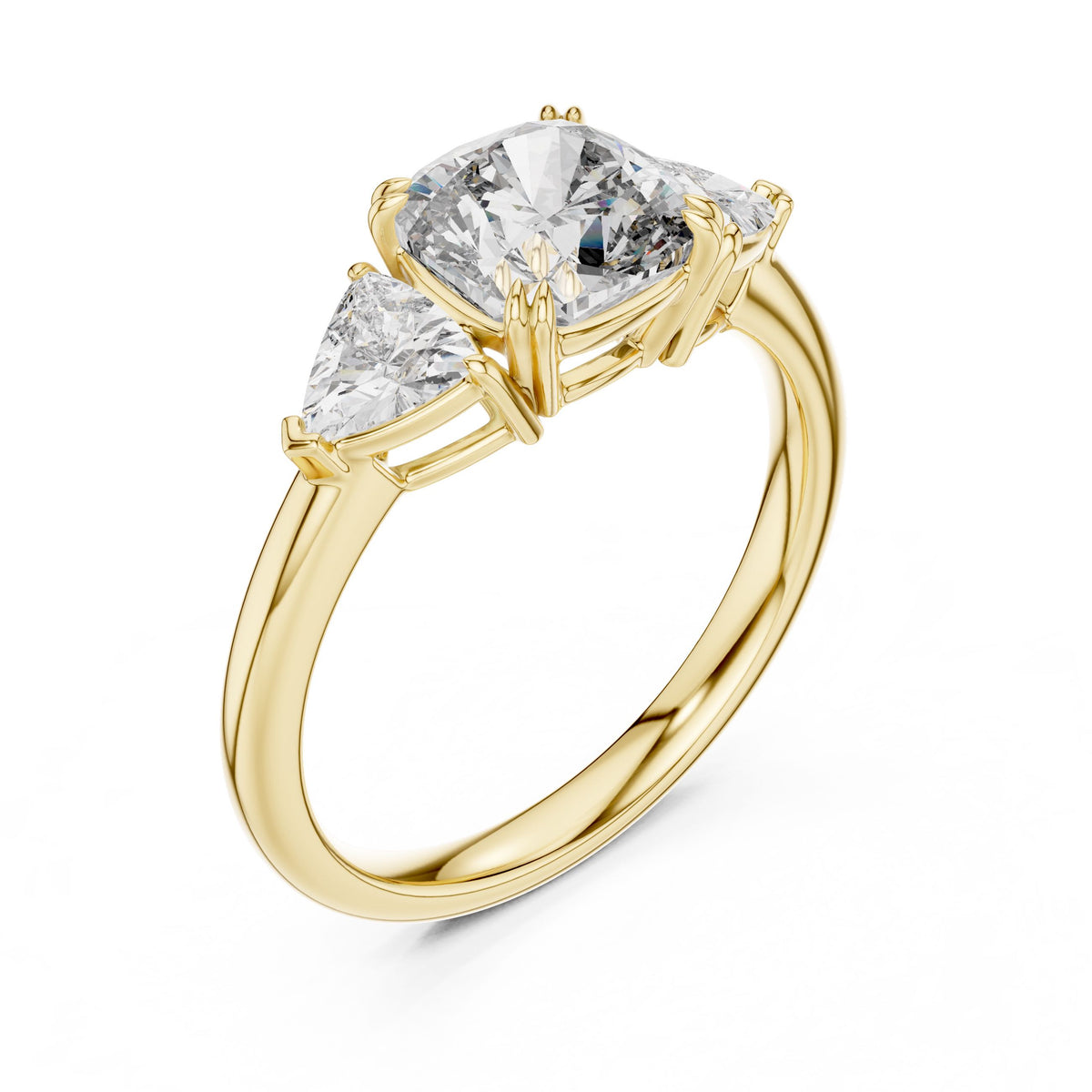 Trillion & Cushion Three-Stone Diamond Ring with Lab-Grown Diamonds, 14K Gold, Yellow Gold