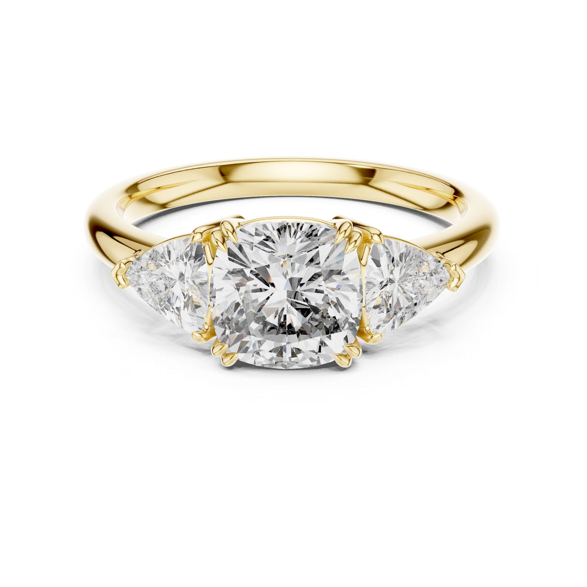 Trillion & Cushion Three-Stone Diamond Ring with Lab-Grown Diamonds, Vermil – 925 Silver with 18K Gold Plating, Yellow Gold