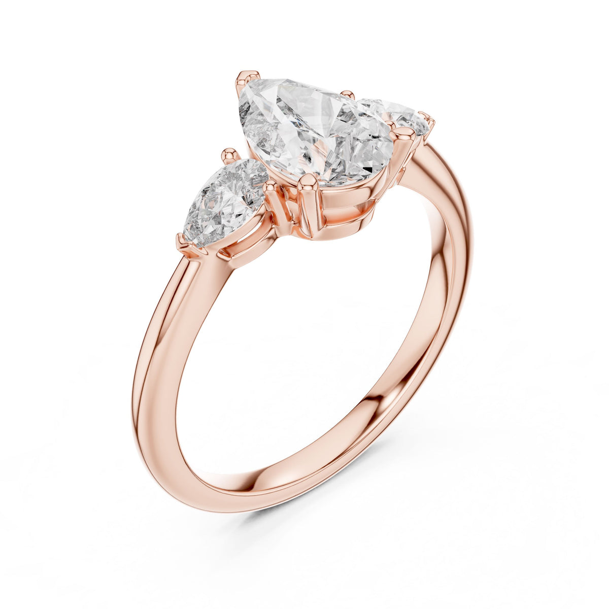 Pear Three-Stone Diamond Ring with Lab-Grown Diamonds, 14K Gold, Rose Gold