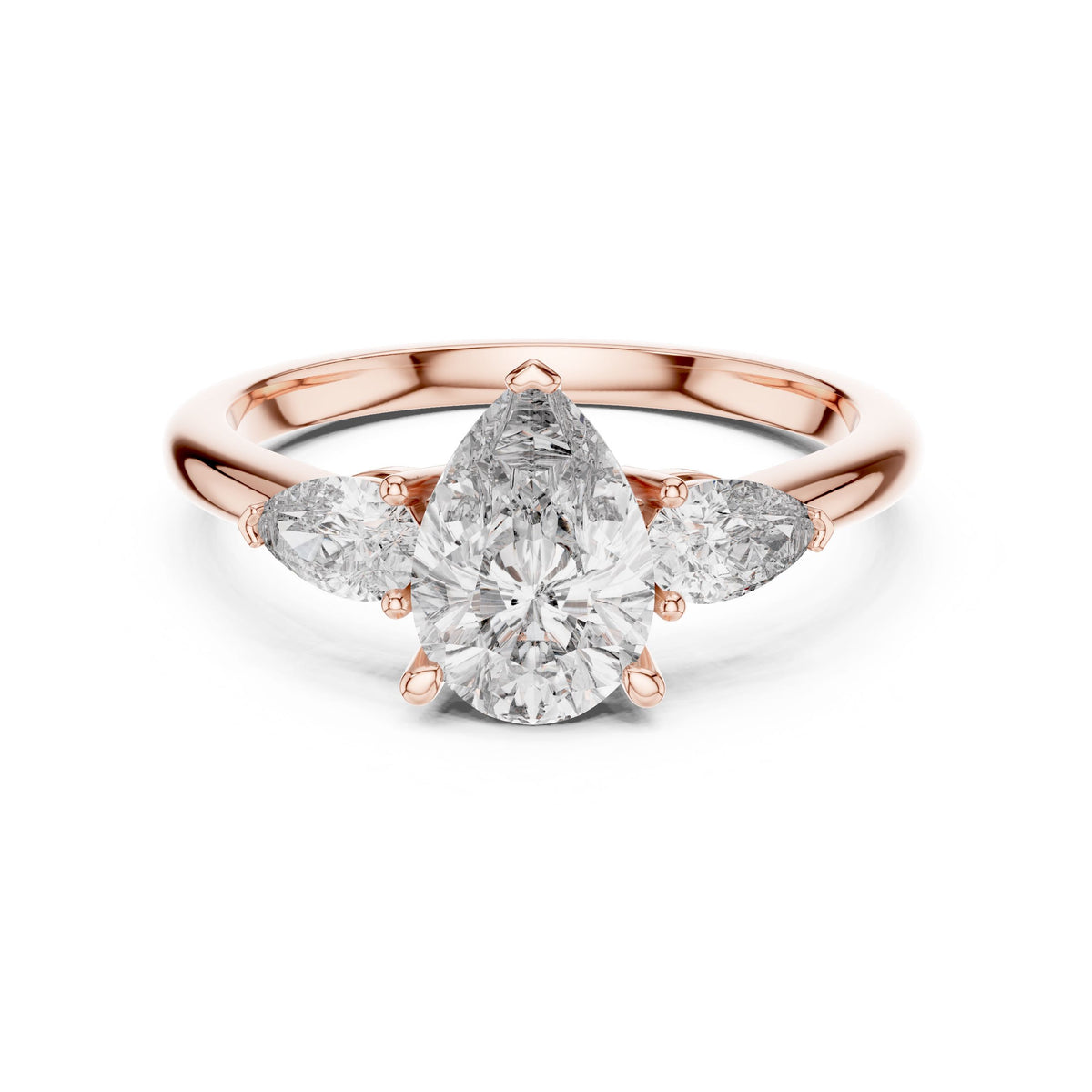 Pear Three-Stone Diamond Ring with Lab-Grown Diamonds, Vermil – 925 Silver with 18K Gold Plating, Rose Gold