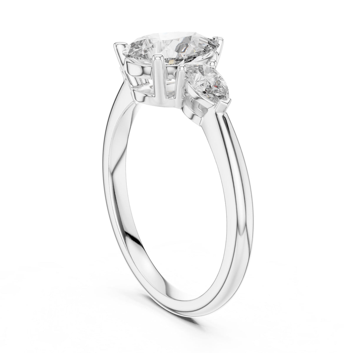 Pear Three-Stone Diamond Ring with Lab-Grown Diamonds, 18K Gold, White Gold