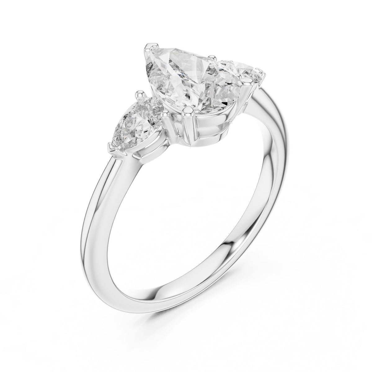 Pear Three-Stone Diamond Ring with Lab-Grown Diamonds, 14K Gold, White Gold