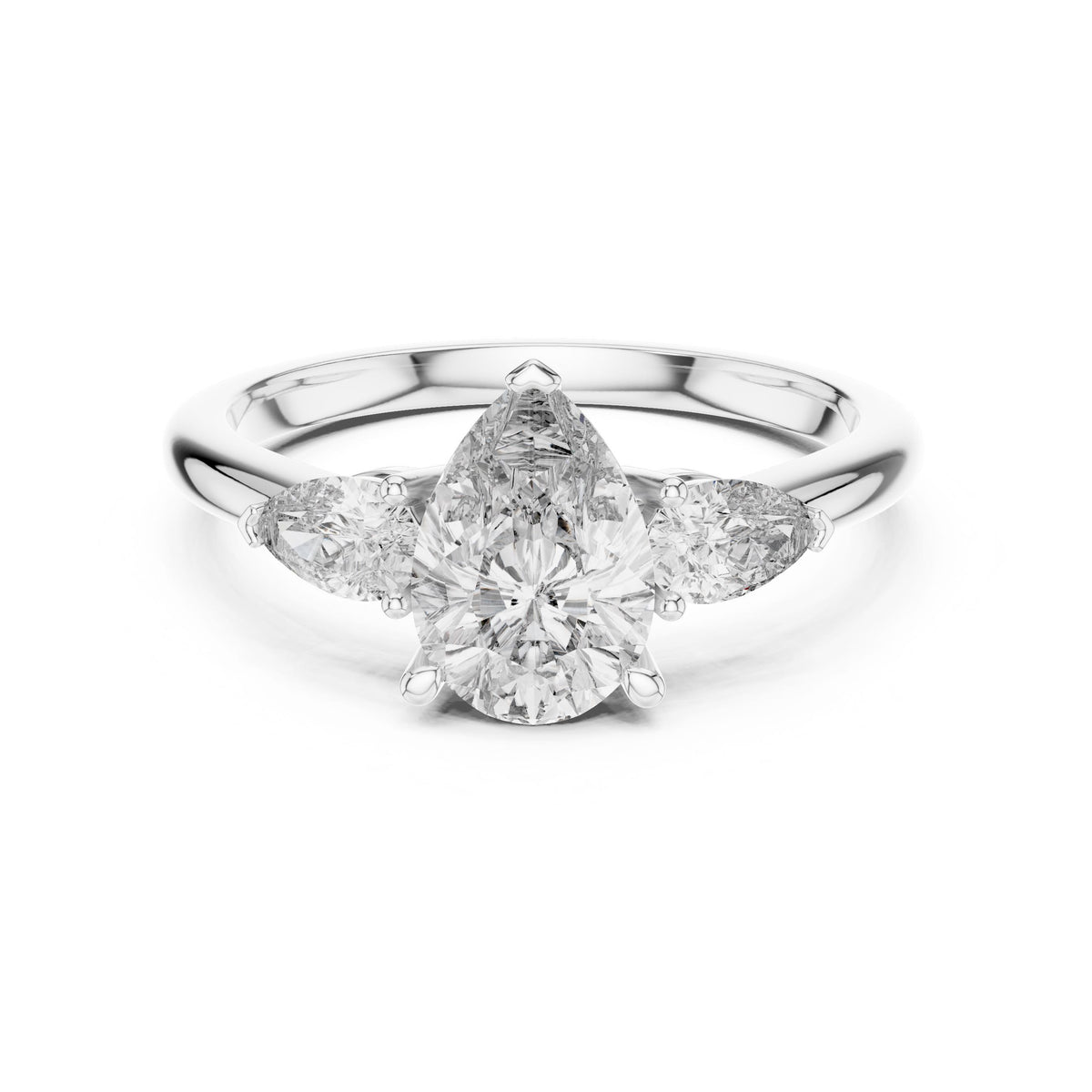 Pear Three-Stone Diamond Ring with Lab-Grown Diamonds, Vermil – 925 Silver with 18K Gold Plating, White Gold