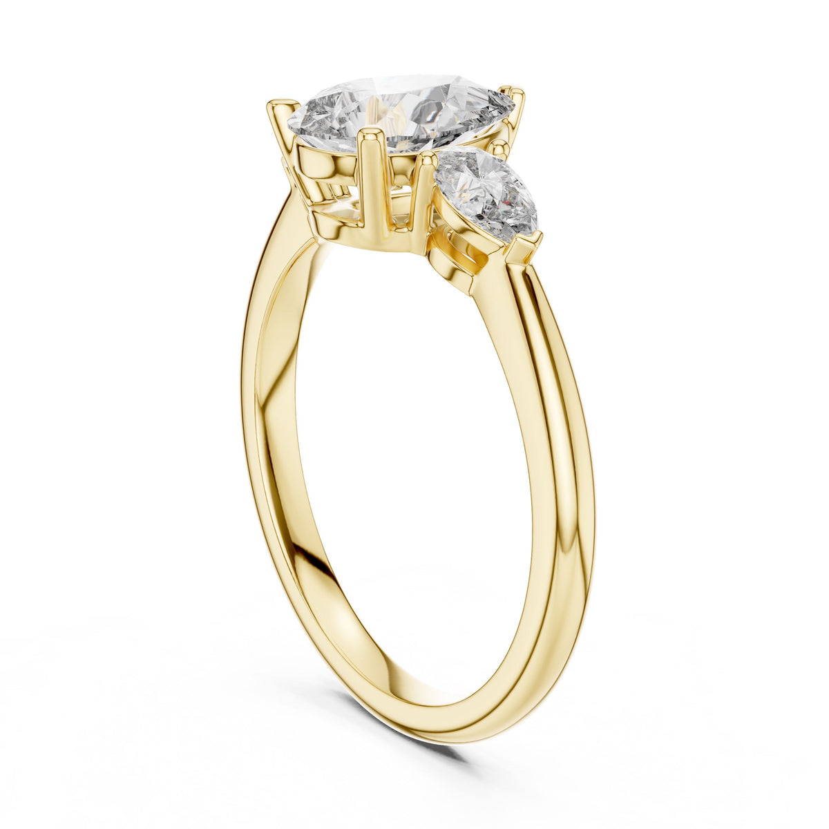 Pear Three-Stone Diamond Ring with Lab-Grown Diamonds, 18K Gold, Yellow Gold