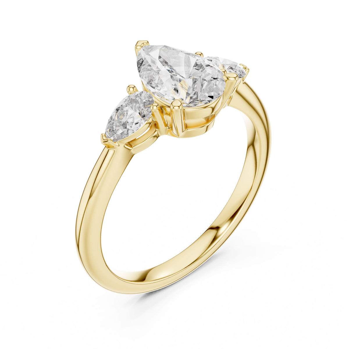 Pear Three-Stone Diamond Ring with Lab-Grown Diamonds, 14K Gold, Yellow Gold