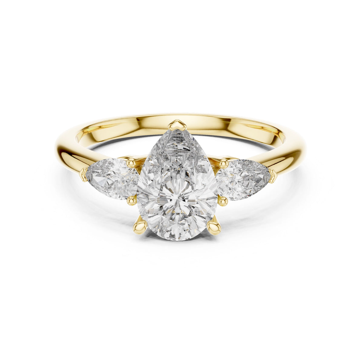 Pear Three-Stone Diamond Ring with Lab-Grown Diamonds, Vermil – 925 Silver with 18K Gold Plating, Yellow Gold