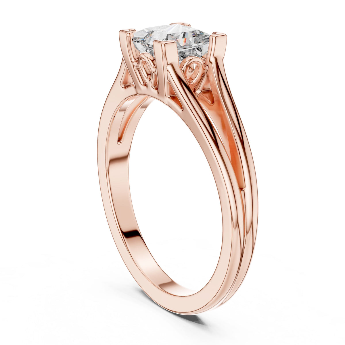 Split-Shank Princess-Cut Diamond Ring with Lab-Grown Diamonds, 18K Gold, Rose Gold