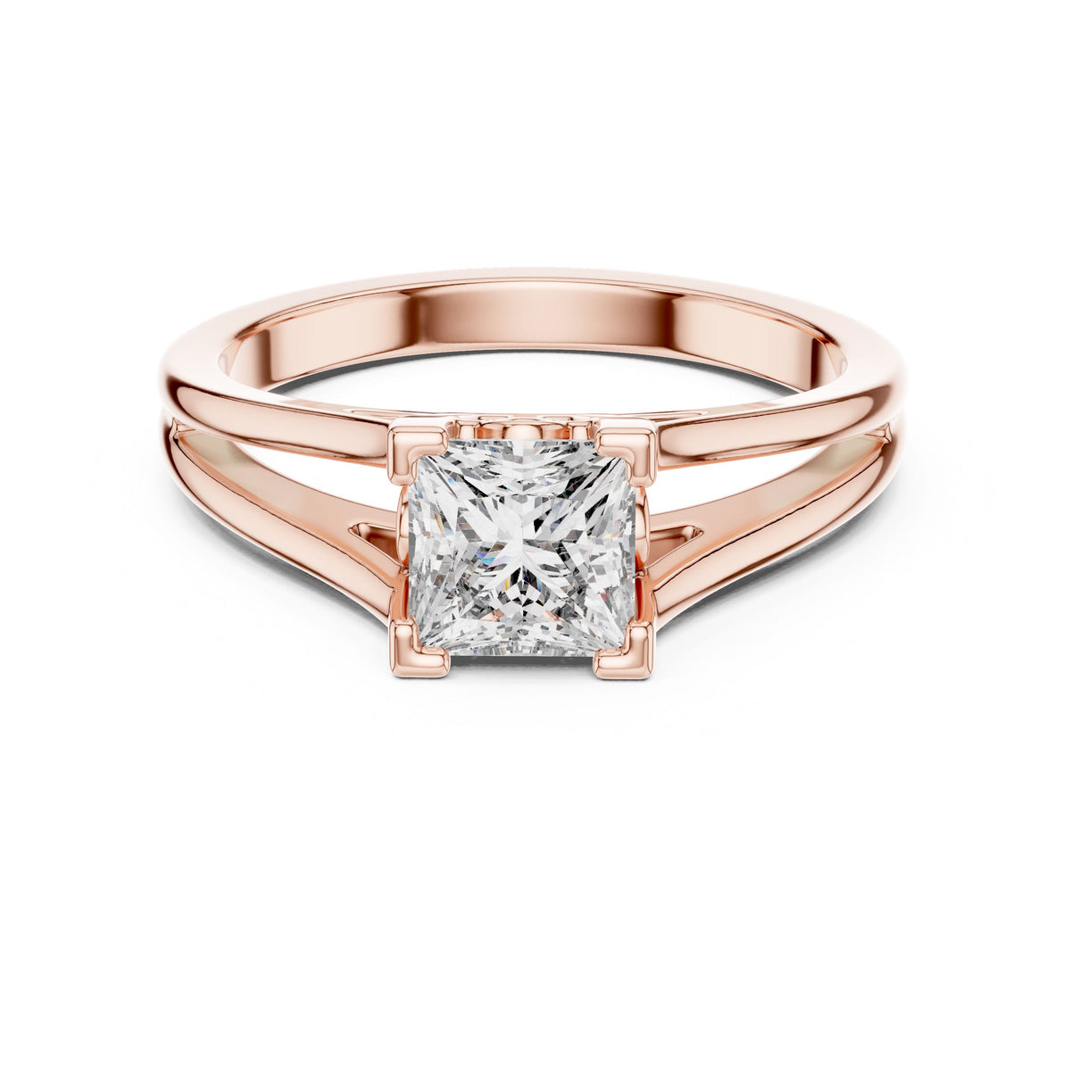 Split-Shank Princess-Cut Diamond Ring with Lab-Grown Diamonds, Vermil – 925 Silver with 18K Gold Plating, Rose Gold