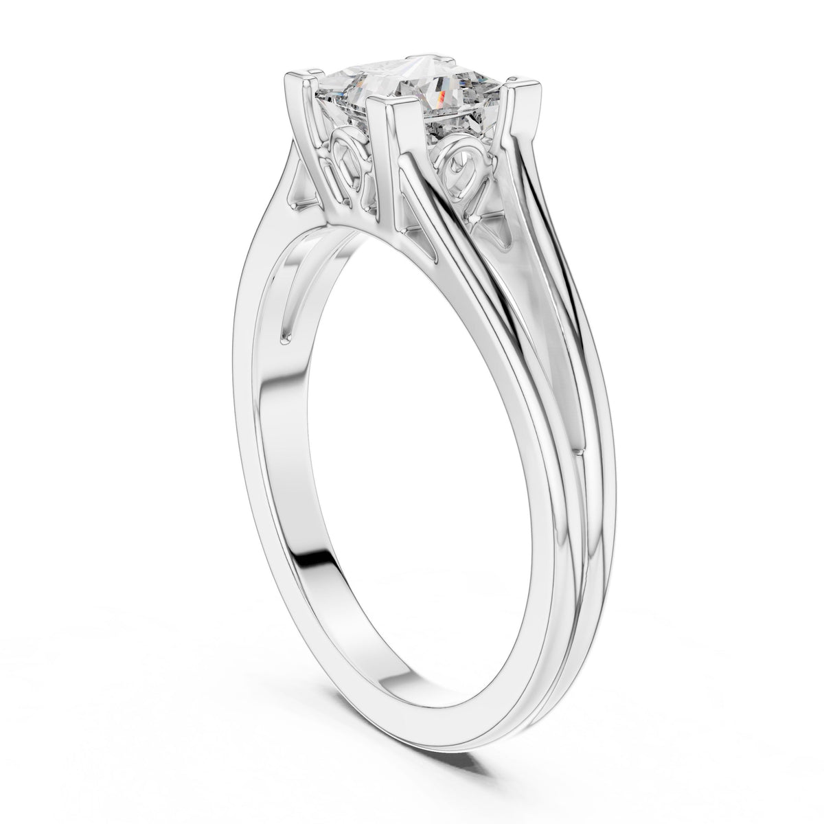 Split-Shank Princess-Cut Diamond Ring with Lab-Grown Diamonds, 18K Gold, White Gold